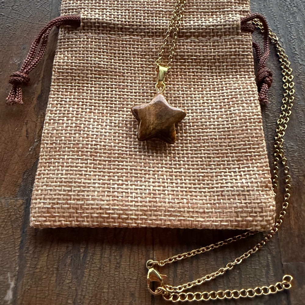 Tigers Eye Necklace Tigers Eye Star Pendant with Stainless Steel Chain